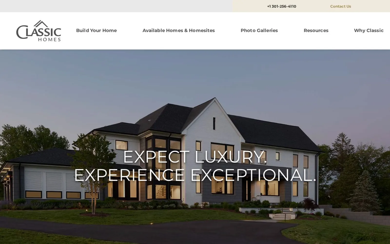 Classic Homes of Maryland homepage for a custom home builder
